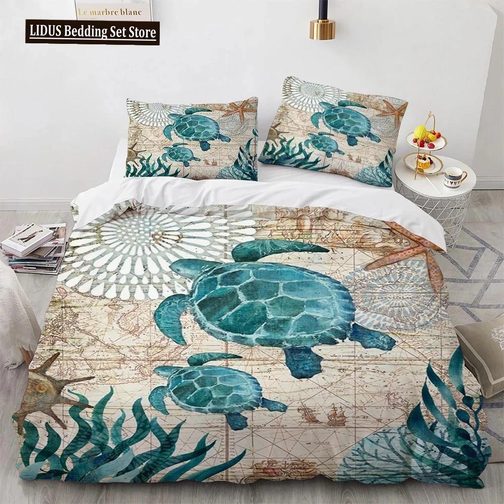 3D Sea Turtle Beddings Set Psychedelic Animal Duvet Cover Comforter Covers Single Twin Full Queen King Polyester Quilt Cover