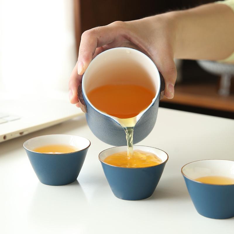 Coarse Pottery Travel Tea Set, Practical Company Gift Printing Creative Ceramic Express Cup Convenient Leather Bag