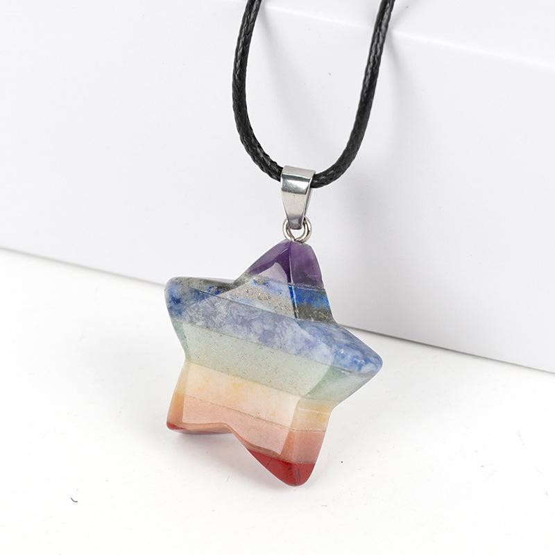 1pc Natural Healing Crystal Chakra Moon Stone Pendant Necklace For Women Amethyst Quartz Pentagram Necklace Women Jewelry