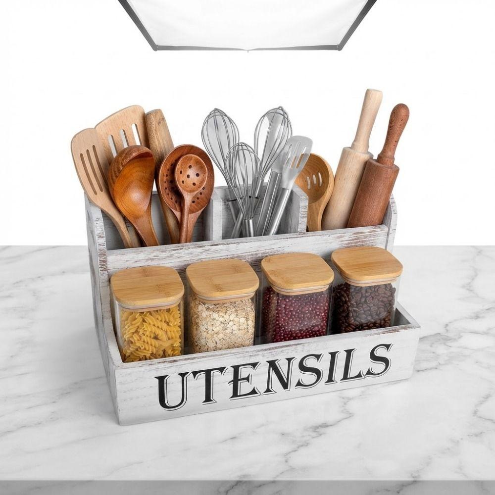Space Saving Kitchen Utensil Holder Wooden Cutlery Storage Box Silverware Holder  Dining Room