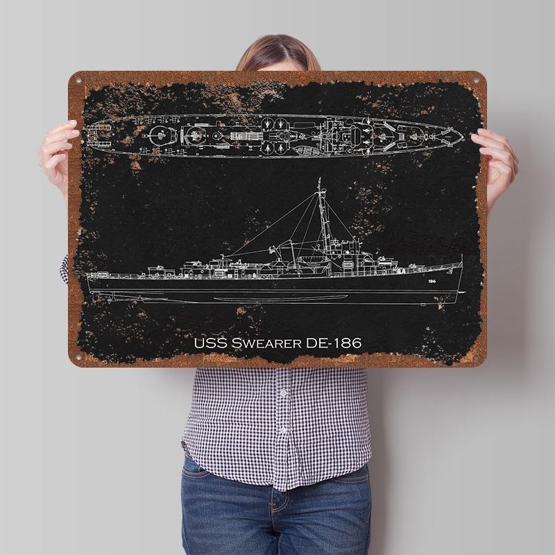 USS Swearer DE186 Tinplate Poster Customized Wall Art Vintage Metal Signs Retro Tin Plaque for Decoration Bedroom Decorations