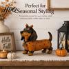 Whimsical Autumn Room Accessories Fall Harvest Dachshund Figurine Halloween Statue with Pumpkin Headband Polka Collectible Dog Lover Gifts
