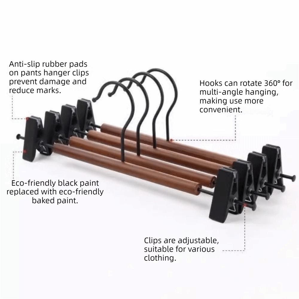 6 Pieces Adjustable Trouser Hangers Anti-slip Clothes Drying Rack Wood Pants Hangers Closet