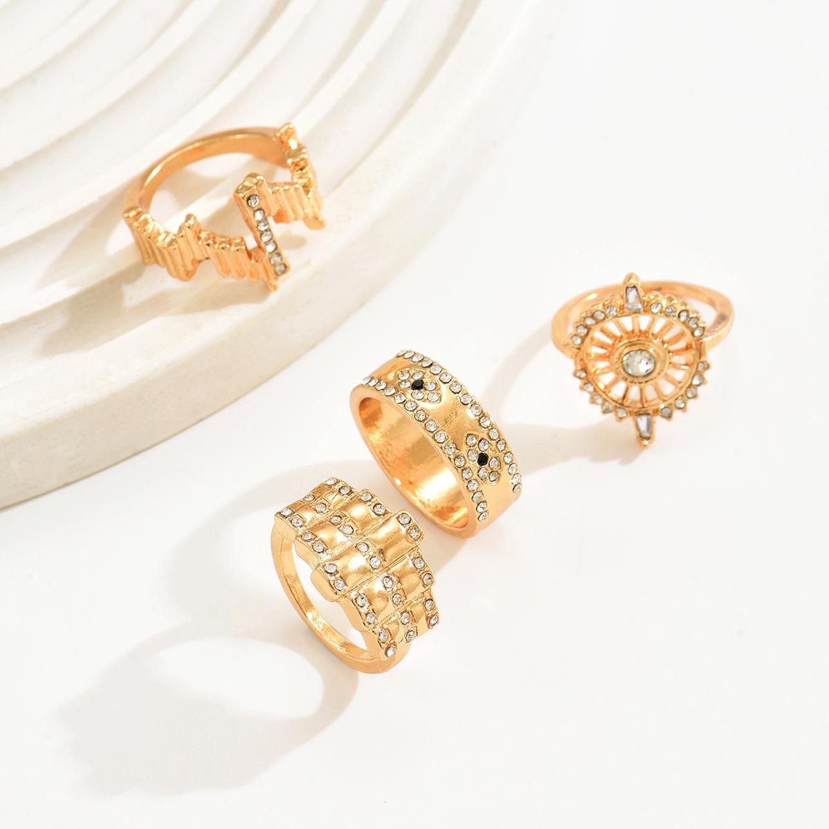 Hot-selling fashion diamond-encrusted ring combination niche design sense round sun irregular geometric jewelry