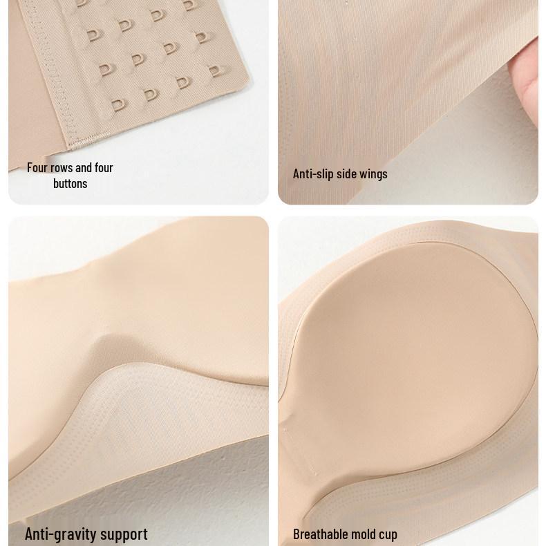 Strapless Invisible Push-Up Bra for Women, Anti-Slip, Wire-Free, Seamless Side Support.