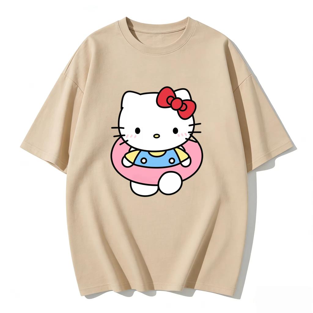 2026 Summer Hello Kitty Cartoon Printed Short Sleeve Pure Cotton Tshirts Womens Family Matching Outfits Harajuku Y2k Tops Tee