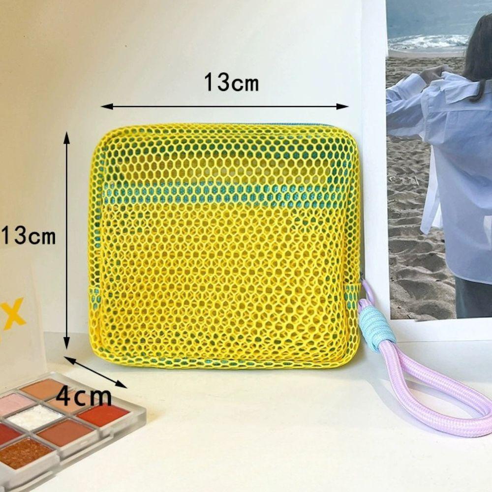 Candy Color Mesh Tofu Bag Portable Travel Organizer Pouch for Tech & Beauty Small Square Double-Layer Mesh Bag for Mobile Phone one size