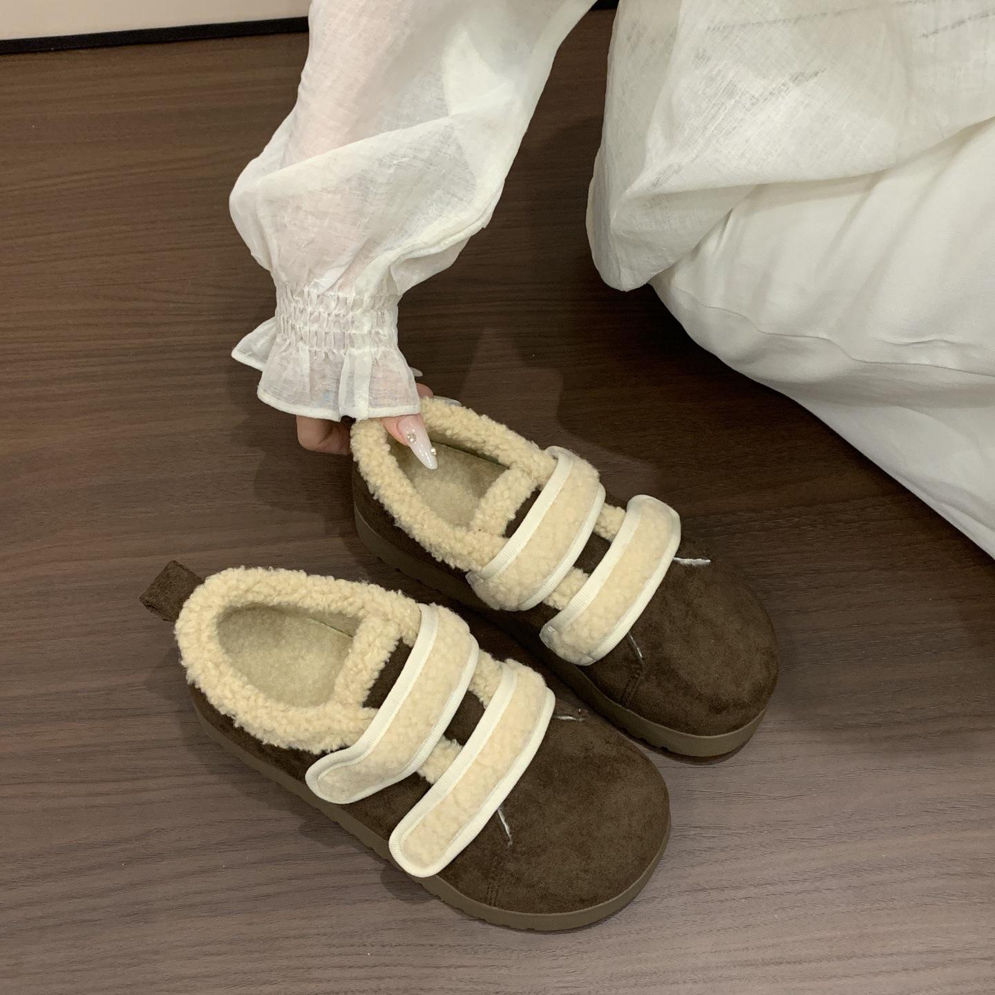 

French Mao Mao shoes women s winter wear 2025 new plush versatile flat-soled beanie shoes casual ladyshoes Mao Mao cotton shoes 40 темно-коричневого