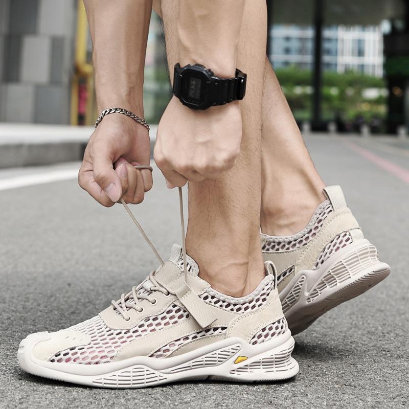 Fashion Breathable Men Casual Mesh Shoes Lightweight Summer Flats Comfortable Driving Shoes Simple Style Outdoor Walking Shoes Sneakers