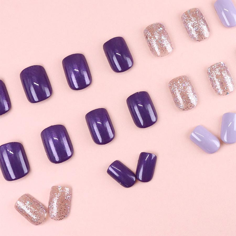 24 Pieces Fairy Purple Romantic Gentle Purple Dream Flash Big Sequins Starry Colorful Personalized Manicure Wear Nail Unloading