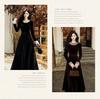 Elegant French Hepburn-Style Black Velvet Dress for Women - Autumn/Winter New Year Party Long Skirt