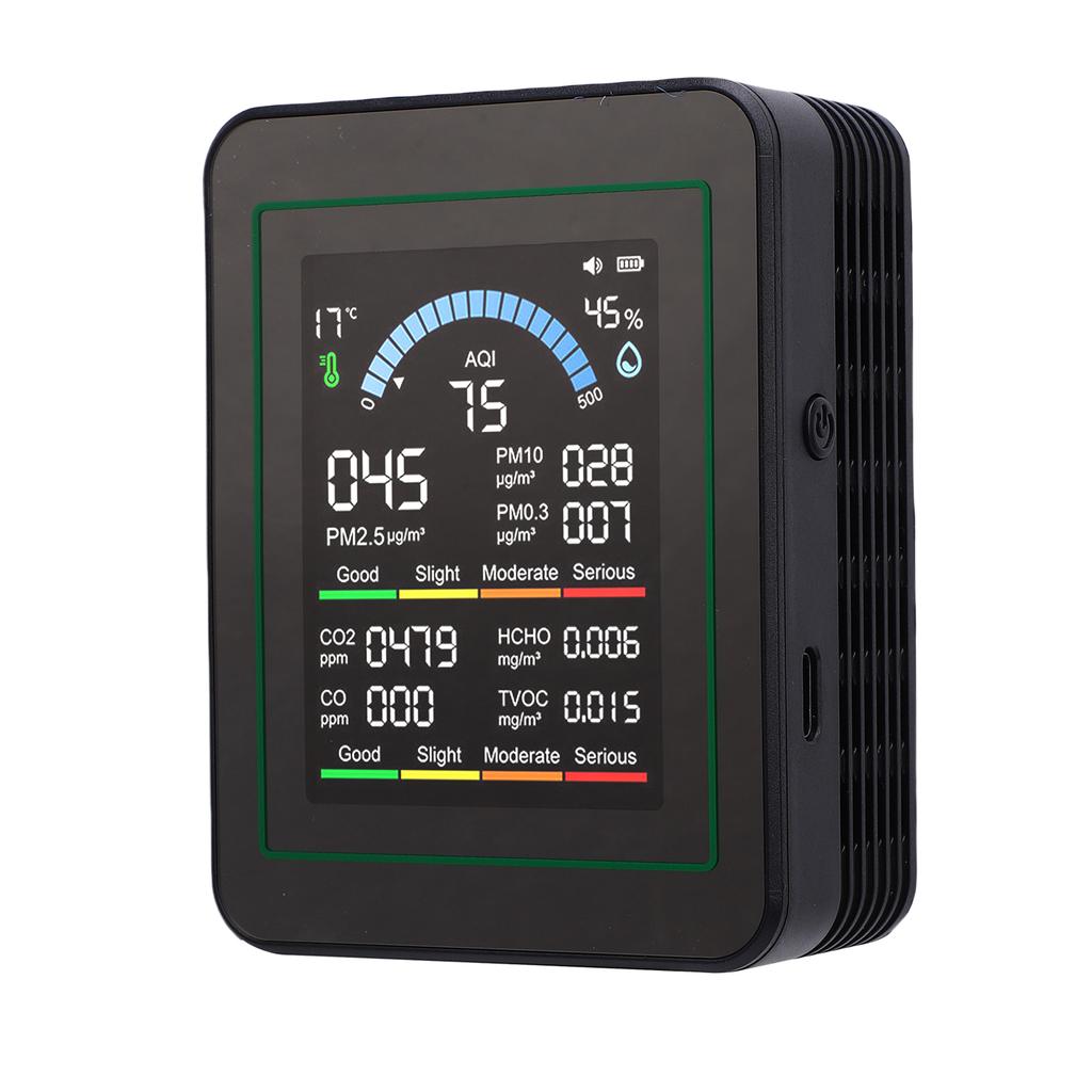 10 in 1 HCHO Meter, Portable Temperature and Humidity Meter with Color Screen for Home,  , Vehicle, Detect PM0.3 PM2.5 PM10 CO2 CO TVOC
