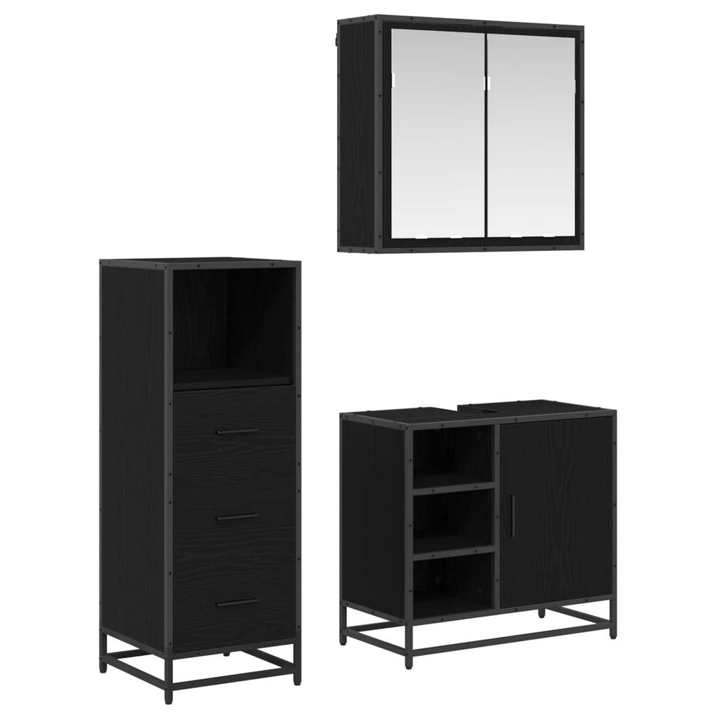Bathroom Furniture Set 3 Pcs Black Oak Effect Particleboard