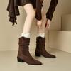 Women's high-heeled short boots autumn and winter new suede large-size casual Roman boots