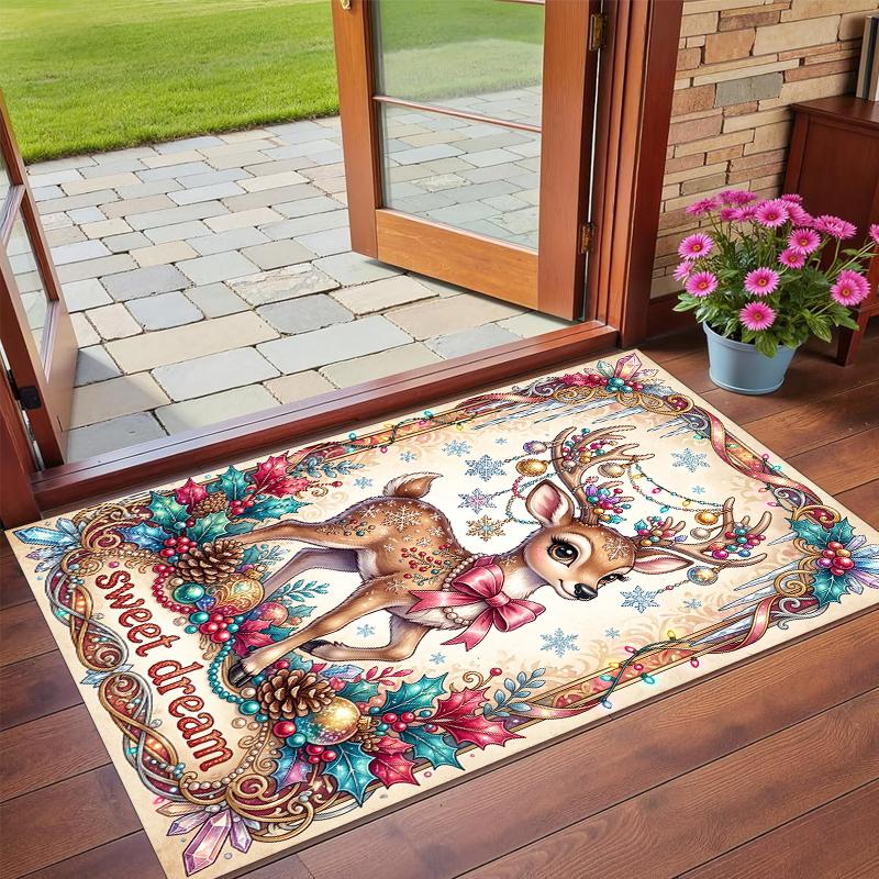 Tapis Carré Imprimé Noël Tapis de Sol Doux Antidérapant Pour Chambre à Coucher Cadeau de Fête