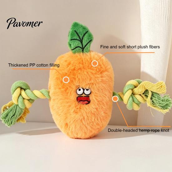 Aggressive Chewer Toy Stuffed Vegetable Dog Toy, Interactive Squeaky Chew Plush Carrot Eggplant Green Pepper with Rope Arm for Tug-of-war, Small