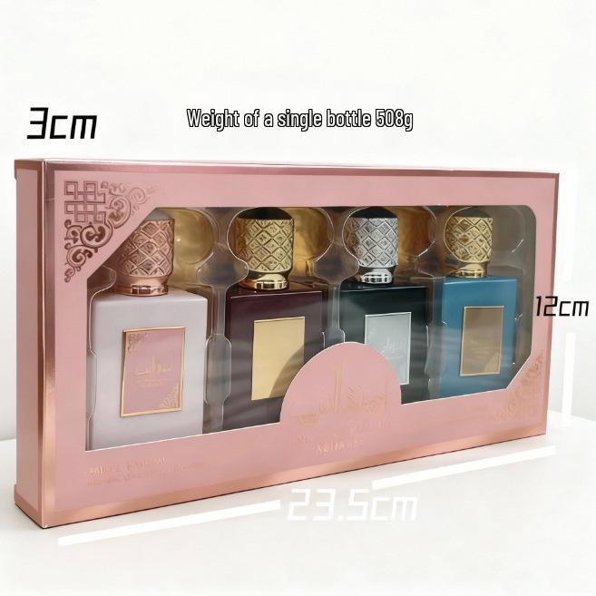 Flocked ARAB Four-Piece Perfume Gift Set: Long-Lasting Arabic Fragrances from Dubai.