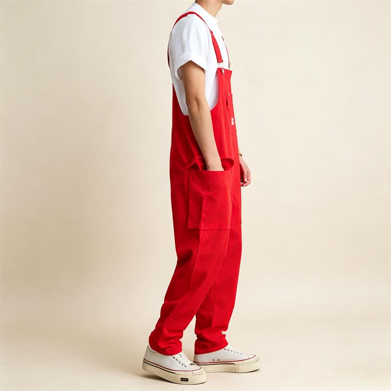 Men's Loose Fit Cargo Bib Overalls Plus Size Outdoor Casual Suspender Trousers