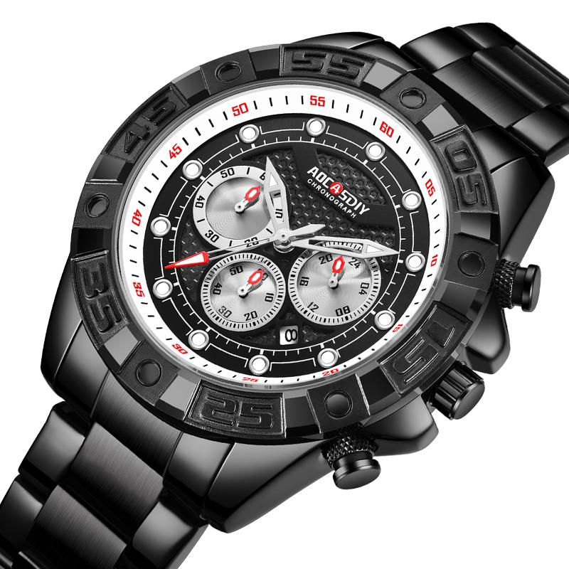 AOCASDIY Brand Fashion Business Multi-Functional Timing Luxury Dial Stainless Steel With Men's WaterProof Quartz Bowl Watch