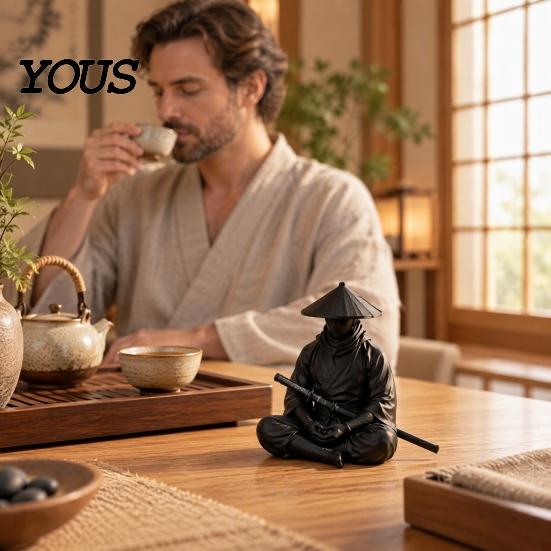 Samurai Warrior Statue Japanese Statue, 3D Printed Ninjas Figurine, Sit in Meditation Style Craft Sculpture for Home Tea Room Zen Decoration,