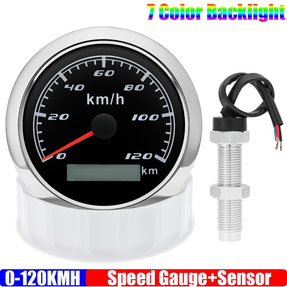 85mm Analog Pulse Speedometer Gauge with Holzer Sensor 7 Color Light Speed Meter Pulse Signal for Car Boat Marine 12V 24V