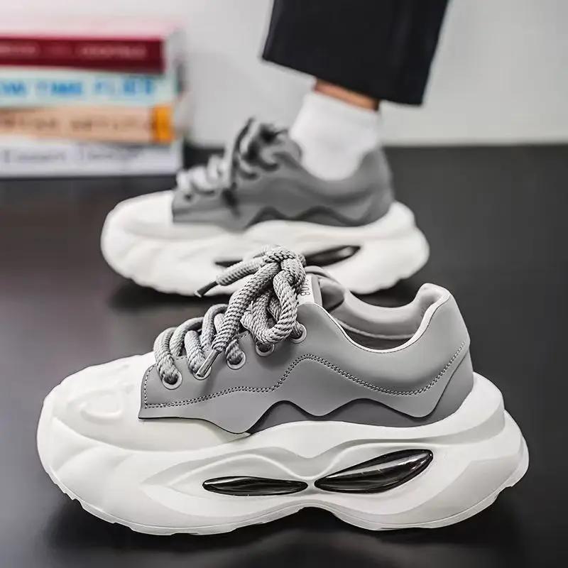 Fashion Chunky Sneakers Men Designer Soft Sole Sport Shoes Fashion Casual Microfiber Leather Upper Height Increased Platform White Shoes