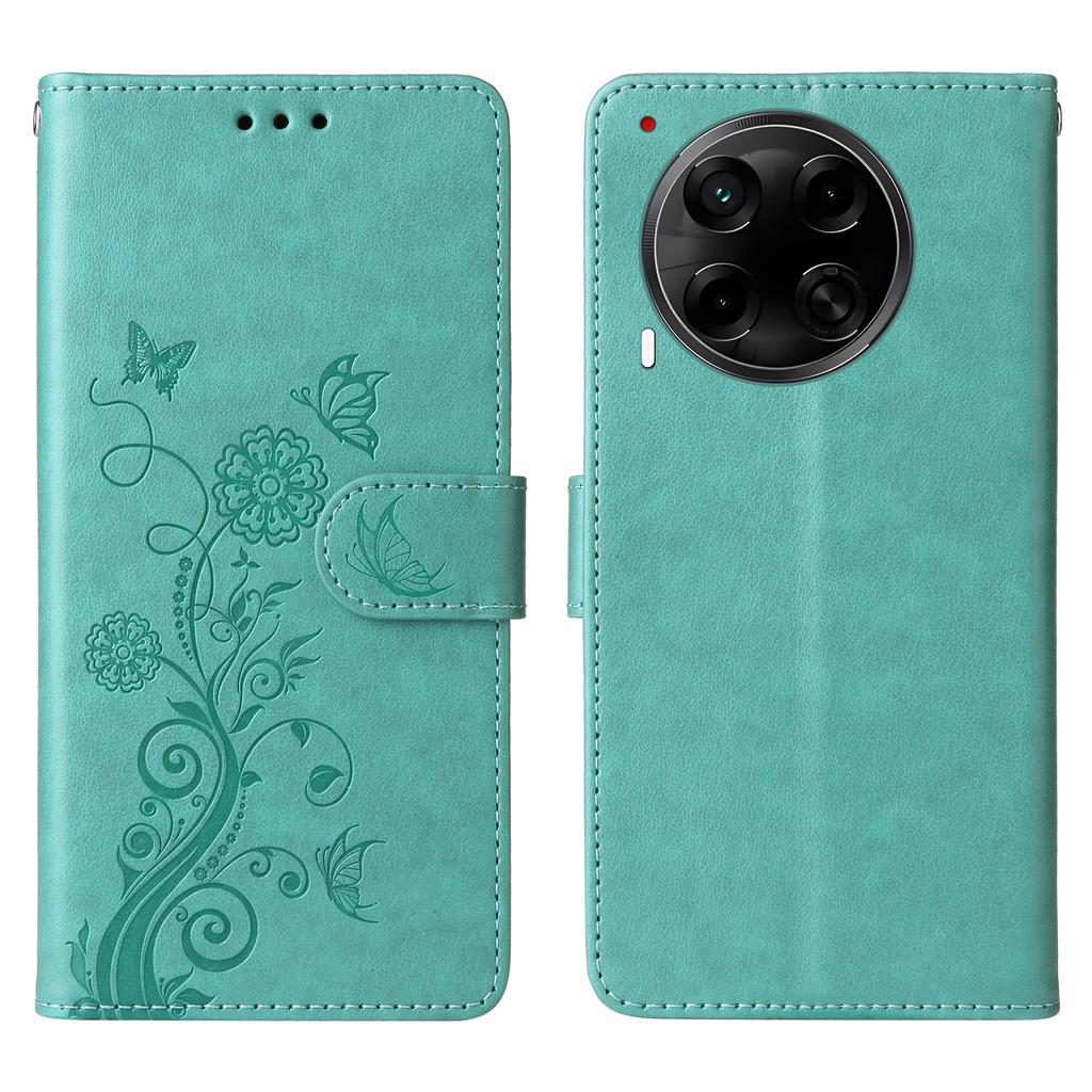 Für TECNO Camon 30S Pro 4G/Camon 30S 4G Lederhülle Schmetterlings-Blumenprägung Brieftaschen-Ständer-Abdeckung