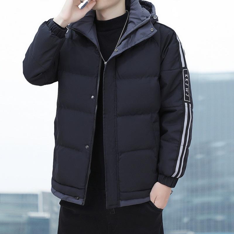 

Men s cotton clothes fit thickened warm windproof hooded youth autumn and winter new light luxury leisure easy to match 4XL чорний