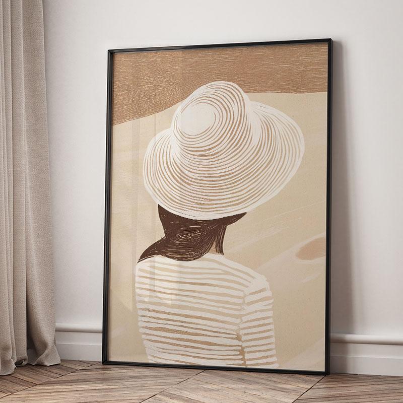 Striped Girl Coffee Vase Flower Abstract Posters Prints Wall Art Canvas Painting Hotel Bar Wall Pictures For Living Room Decor