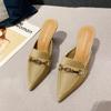 Pointed Toe Slippers Women Outdoor Summer Sequin Shallow Mouth Stiletto High Heels Slides Elegant Mules Shoes Women Slippers