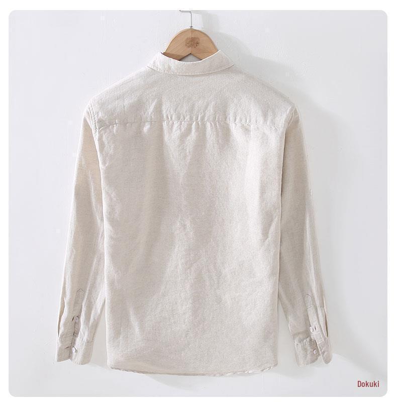 Męska codzienna koszula z długim rękawem z lnu i bawełny w stylu japońskim na wiosnę/lato