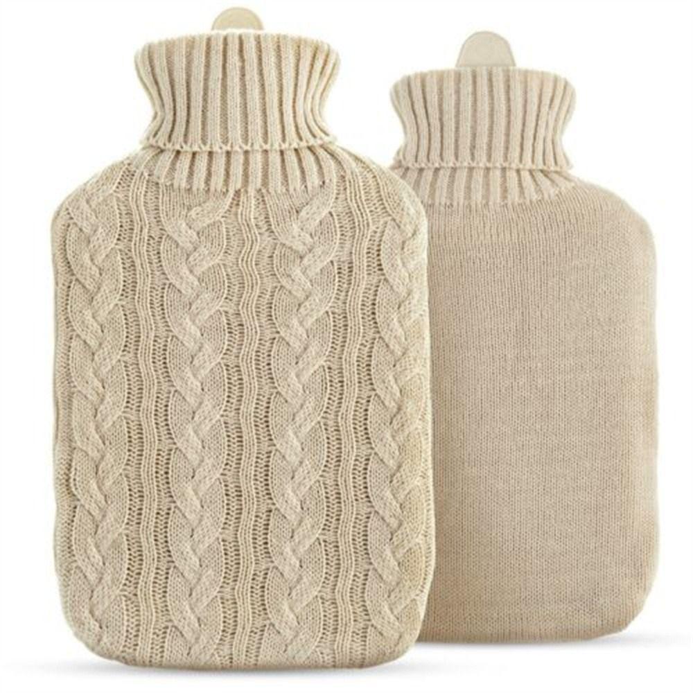 2000ml Faux Fur Winter Water-filled Bag Hot Water Bottle Cover Fleece Knitted Cover Hand Warmer