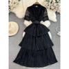 Accessible Luxury Socialite Stand Collar Lace Cake Dress Short Sleeve