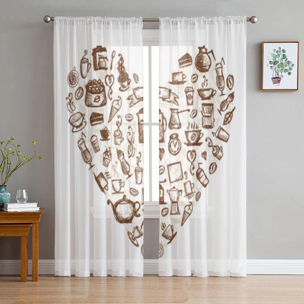 Coffee Tulle Curtains For Living Room Decoration Modern Chiffon Sheer Voile Kitchen Curtain