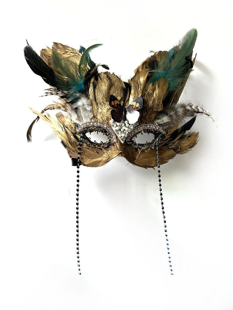 Handmade Golden Feather Masquerade Mask 1920s