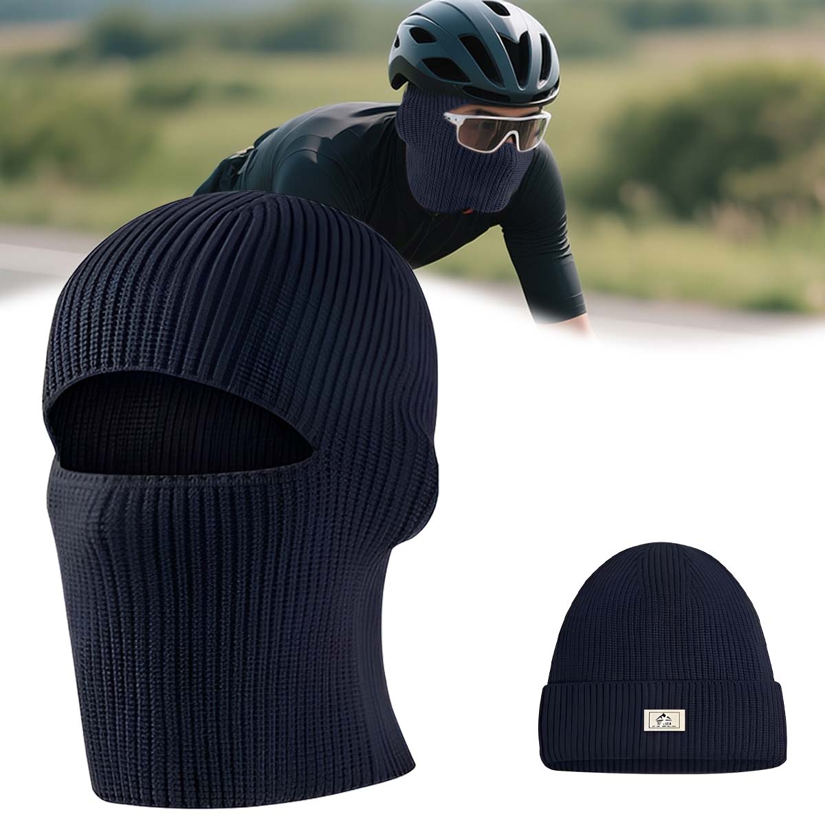 

A dual-purpose hood, face mask, hat for cycling, windproof and cold proof, high elasticity woolen hat, knitted pullover чёрный