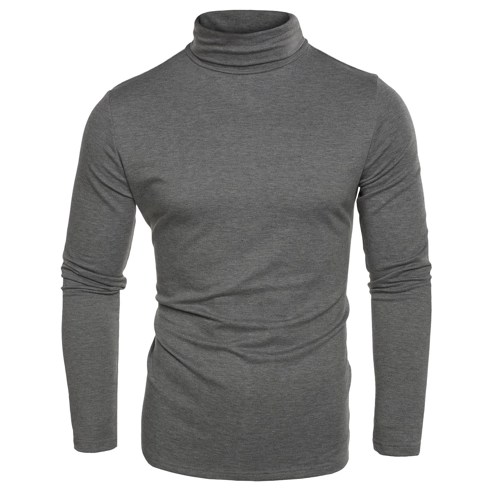 

Men s Spring And T-shirt Solid Color Long Sleeve Half High Collar Pullover XXL