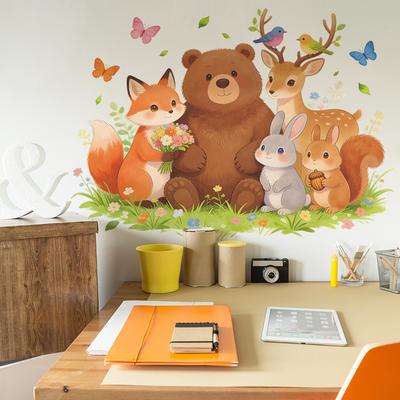 Cartoon Animals Fox Bear Party Wall Sticker Self-Adhesive Removable for Bedroom Living Room Study Room Home Decor Art