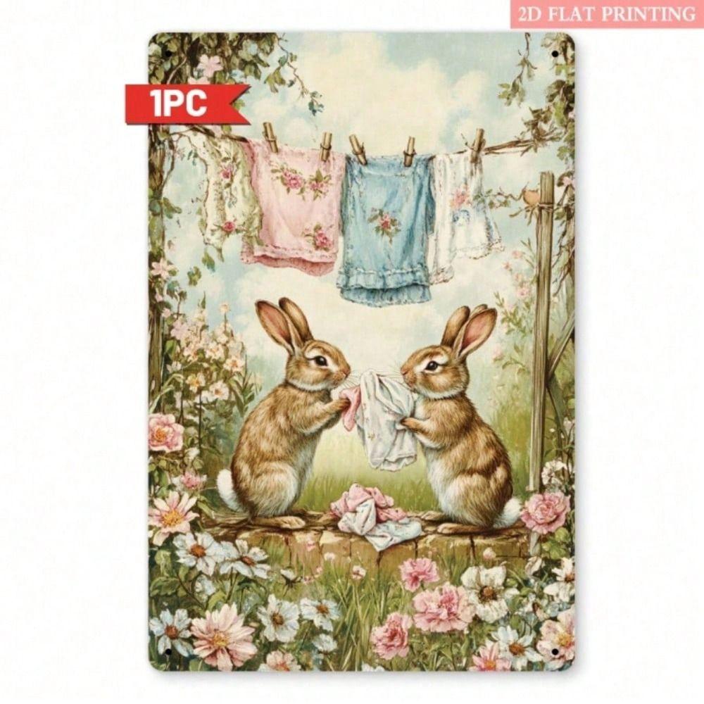

Vintage Heart Bunny Metal Wall Art, Home Garden Decor