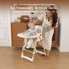 Silla Alta para Bebé 2 en 1 con Función Mecedora, Arnés de Seguridad de 5 Puntos, Ruedas con Bloqueo, Bandeja Extraíble, Plegable y Ajustable en Altura, Blanco