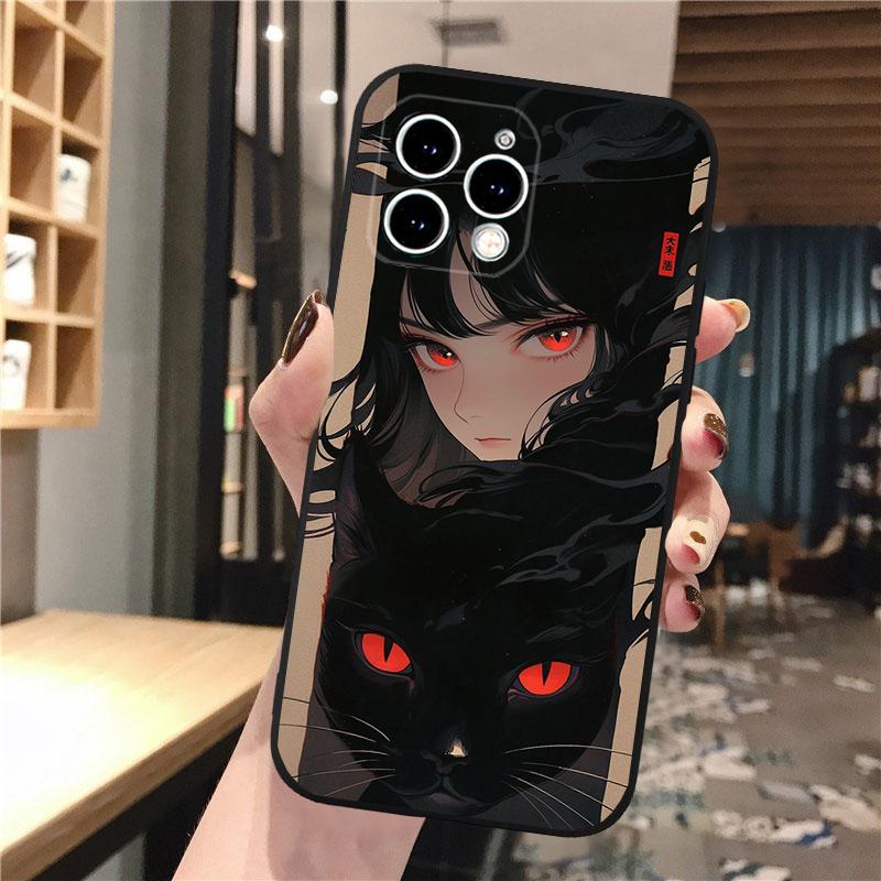 Anime Girl Woman Holding a Cat Phone Case For iphone 16 15 14 Pro Max 16 15 14 13 12 Pro 15Plus iphone 11