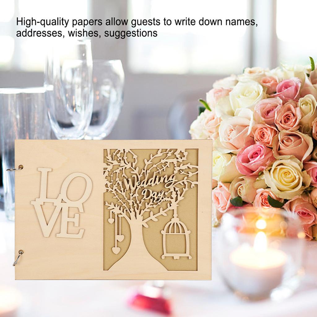 Wooden Wedding Guest Book Album Message Notebook for Wedding Engagement Decoration