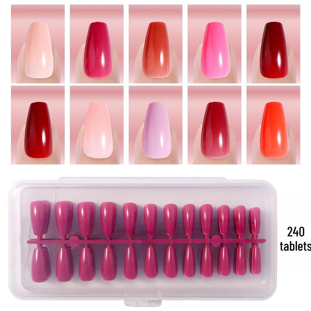 Solid Color Manicure Nail Tips Set with Multi-color Options - 240 Wearable Fake Nail Stickers