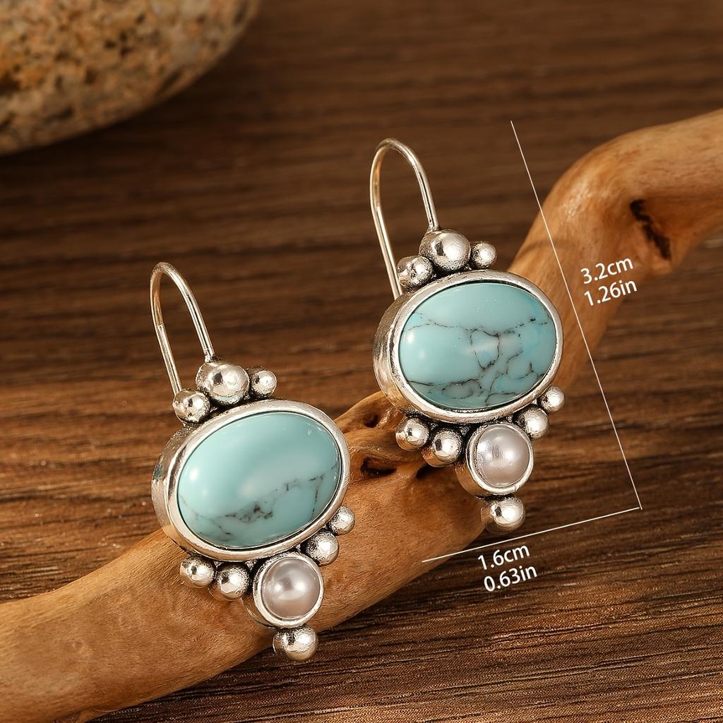 Commemorative Gifts Women's Earrings Vintage Turquoise To Friends 1pair Pearl Suitable for Holiday Dangle Drop Elegant Jewelry