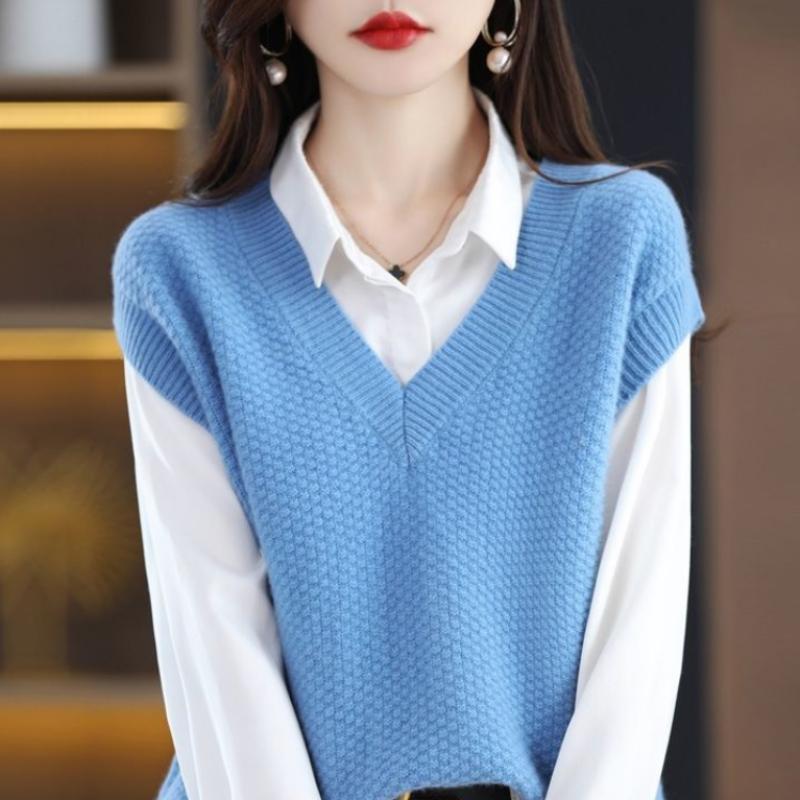 Gilet Donna Senza Maniche In Lana E Cotone - Maglione Basic Per Autunno E Inverno - Foto 5