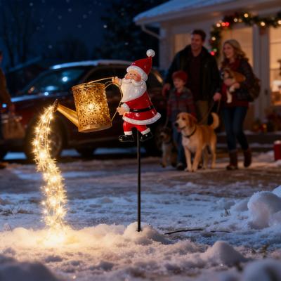 Christmas Solar Light Outdoor Decoration Santa Kettle Stake Lamp Outdoor Solar Christmas Lights For Lawn Pathway Walkway Patio
