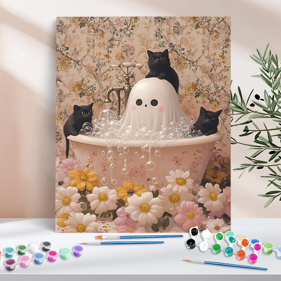 1pc Painting By Numbers Bathtub Ghost Halloween Gift Digital Painting Handpainted Art For Living Room Diy Crafts 40x50cm/16x20inch Without Frame
