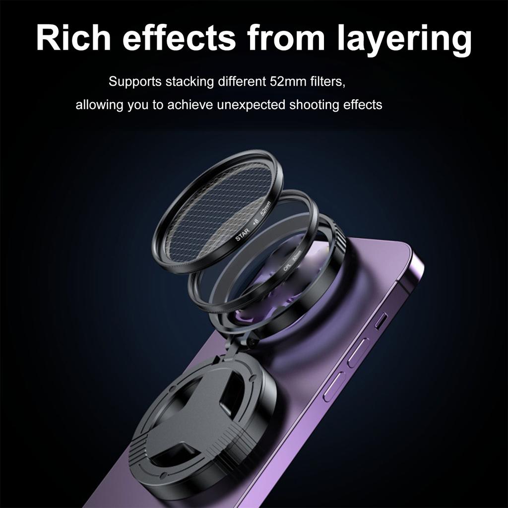 2 in 1 Magnetic Phone Filter Lens 52mm CPL Polarized Star Filters Glare Reduction Foldable Polarized Lens &