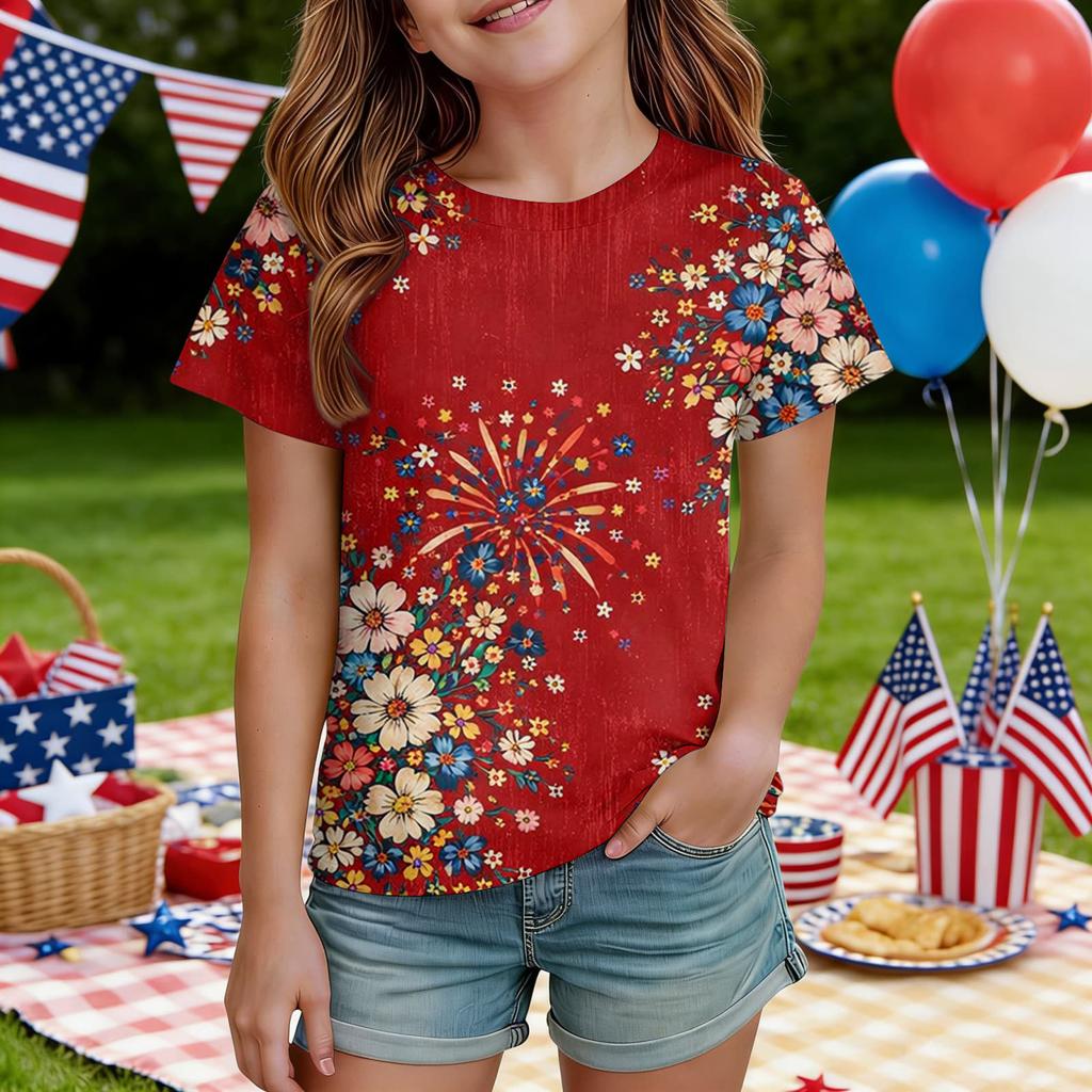 Kids Independence Day Print Round Neck Short Sleeve Casual T-shirt