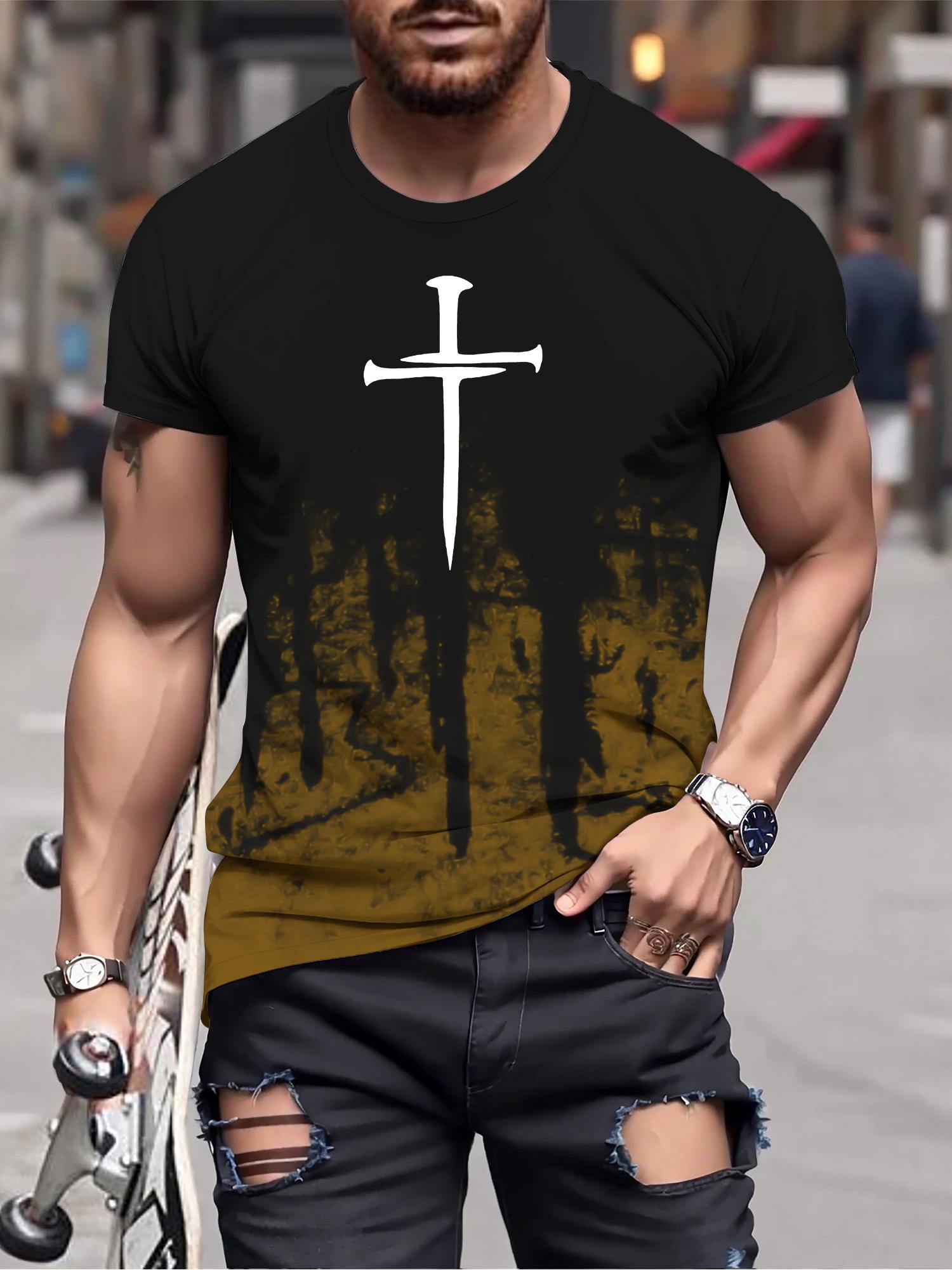 

Мужская удобная футболка с V-образным вырезом, графическая футболка, летняя одежда, наряды с принтом христианского креста, Ropa Pixelada XL